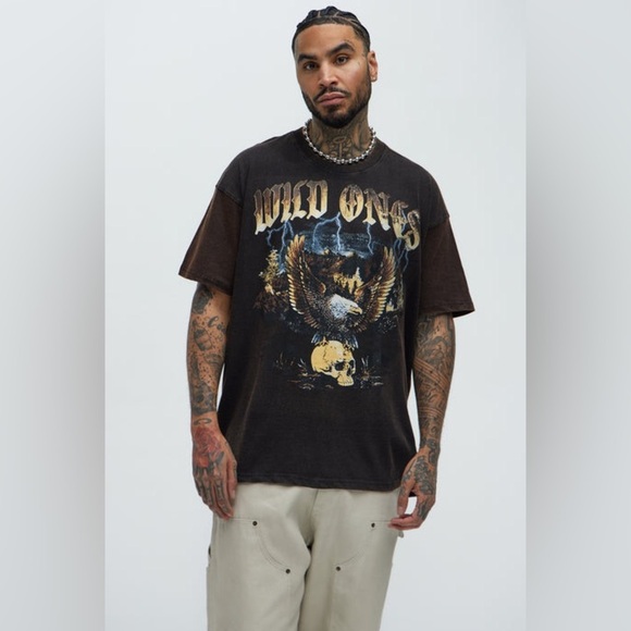 Fashion Nova • nwt Black Graphic Eagle wild ones Tee PTP 28” L34” - Picture 3 of 6